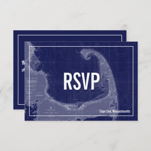 ケープコッドヴィンテージマップウェディングRSVPカード 招待状 (正面/裏面)