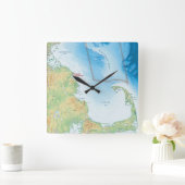 ケープコッド湾の地図 スクエア壁時計 (ホーム)