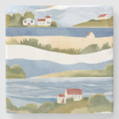 ケープコッド湾 | 海岸の水彩画 ストーンコースター (正面)