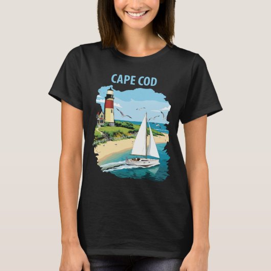 ケープコッド灯台セーリングボート旅行Tシャツ Tシャツ (正面)