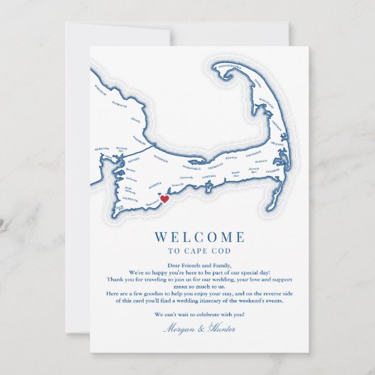 ケープコッド目的地の結婚式のウェルカム旅程 サンキューカード (正面)