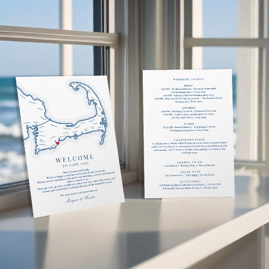 ケープコッド目的地の結婚式のウェルカム旅程 サンキューカード