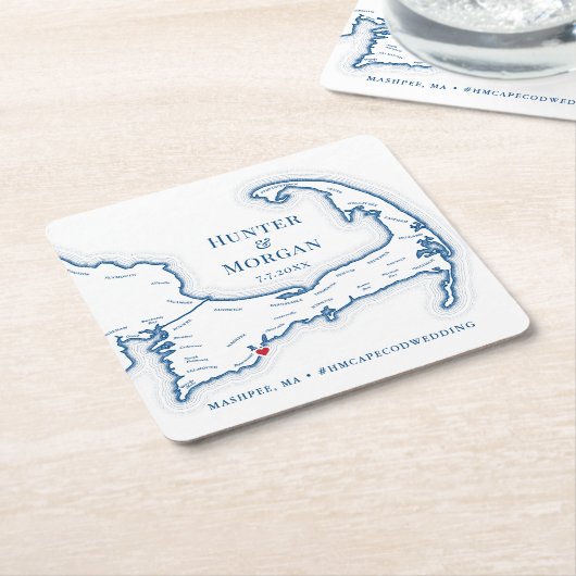 ケープコッド結婚のウェルカムパーティーカクテル時間 スクエアペーパーコースター (アングル)