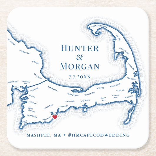 ケープコッド結婚のウェルカムパーティーカクテル時間 スクエアペーパーコースター (正面)