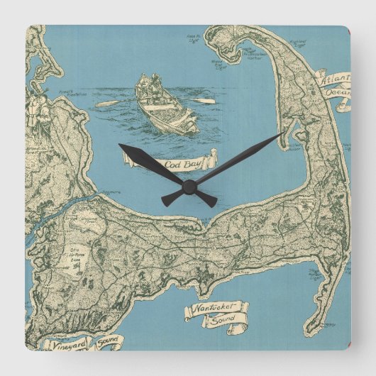 ケープコッド(1945年)のヴィンテージの地図 スクエア壁時計 (正面)