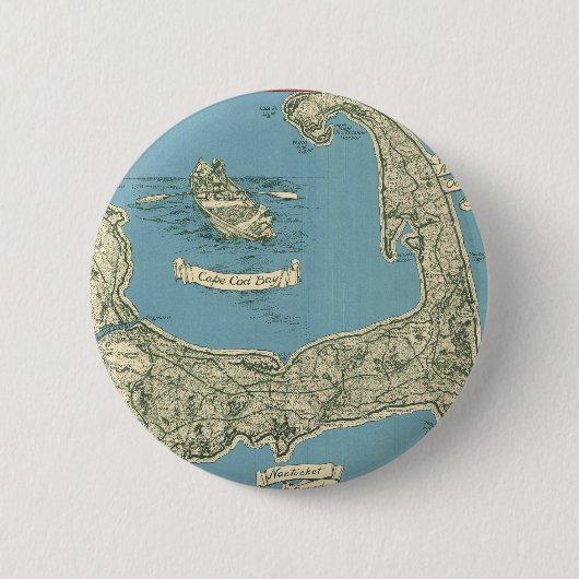 ケープコッド(1945年)のヴィンテージの地図 缶バッジ (正面)