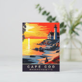 ケープコッド, MA,海岸沿いの夕日,旅行 ポストカード (スタンド正面)