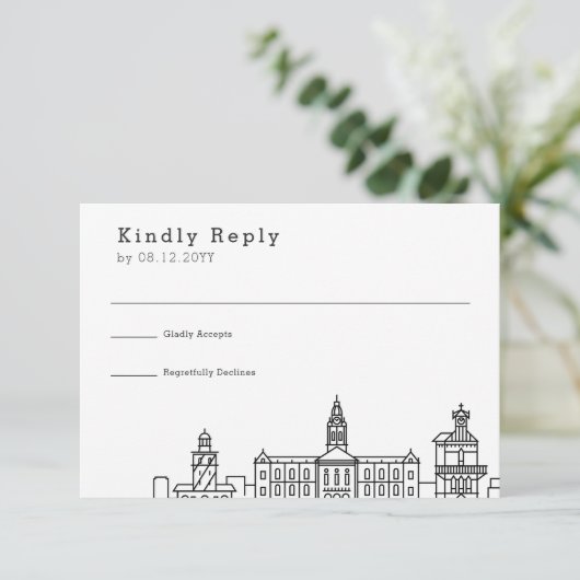 ケープタウンでの結婚式 | スタイライズされたスカイライン 返信ハード 出欠カード (スタンド正面)