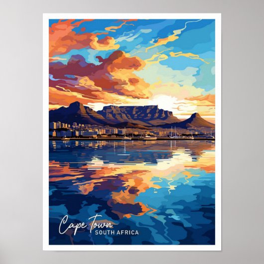 ケープタウンサウスアフリカトラベルヴィンテージイラストレーション ポスター (正面)