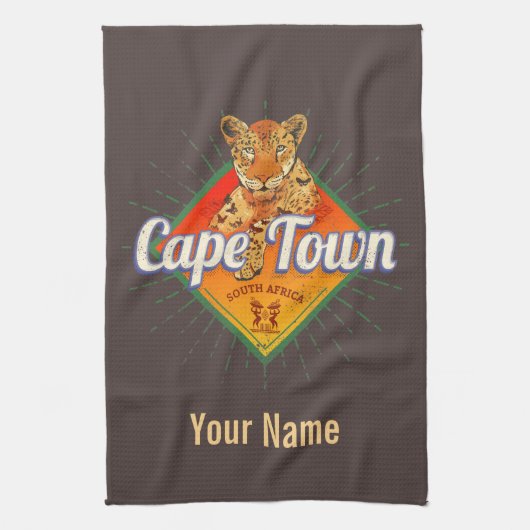 ケープタウンサウスアフリカレトロレオパードヴィンテージ キッチンタオル (縦)