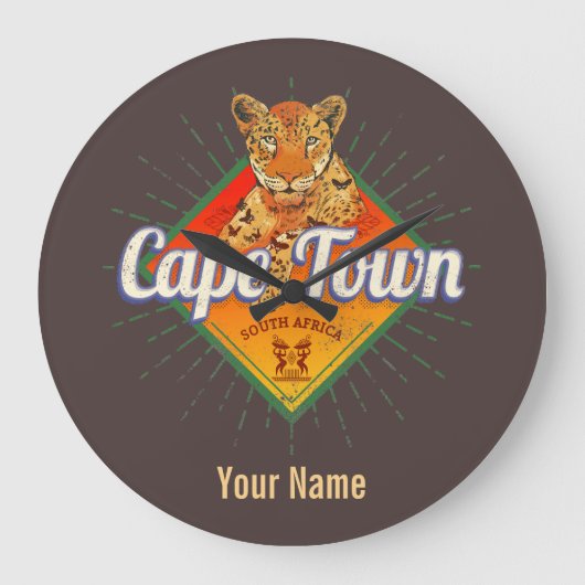 ケープタウンサウスアフリカレトロレオパードヴィンテージ ラージ壁時計 (正面)