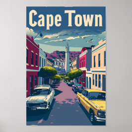 ケープタウンサウスアフリカヴィンテージトラベルイラストレーション ポスター