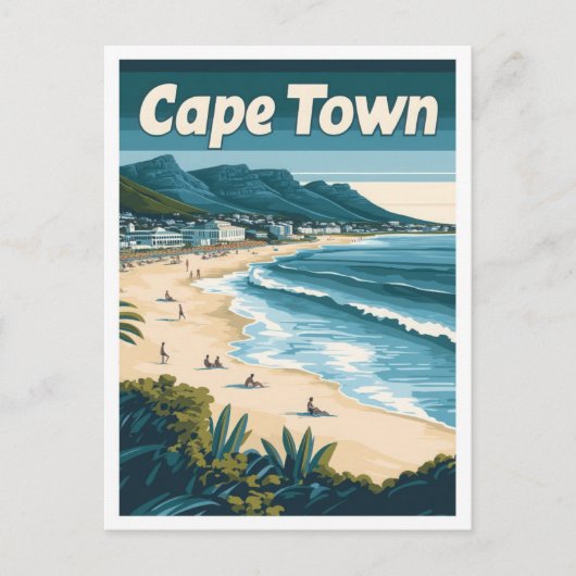 ケープタウンサウスアフリカヴィンテージトラベルイラストレーション ポストカード (正面)