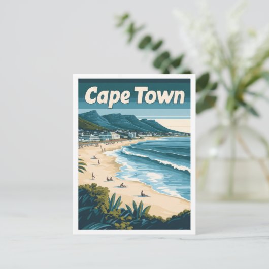 ケープタウンサウスアフリカヴィンテージトラベルイラストレーション ポストカード (スタンド正面)