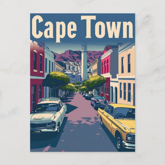 ケープタウンサウスアフリカヴィンテージトラベルイラストレーション ポストカード (正面)