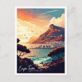 ケープタウンサウスアフリカヴィンテージ旅行イラストレーション ポストカード (正面)