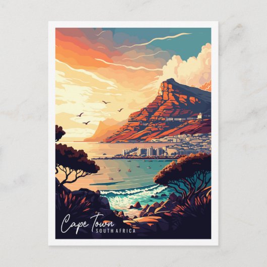 ケープタウンサウスアフリカヴィンテージ旅行イラストレーション ポストカード (正面)