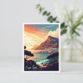 ケープタウンサウスアフリカヴィンテージ旅行イラストレーション ポストカード (スタンド正面)