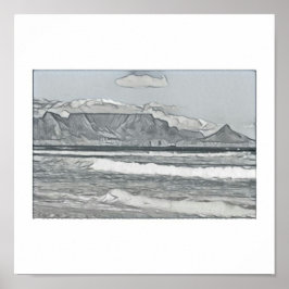 ケープタウンテーブルマウンテンスケッチポスター ポスター