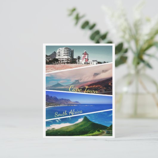 ケープタウンライオンの南アフリカ首部コラージュ ポストカード (スタンド正面)