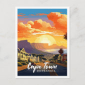 ケープタウンヴィンテージアートトラベルイラストレーション ポストカード (正面)