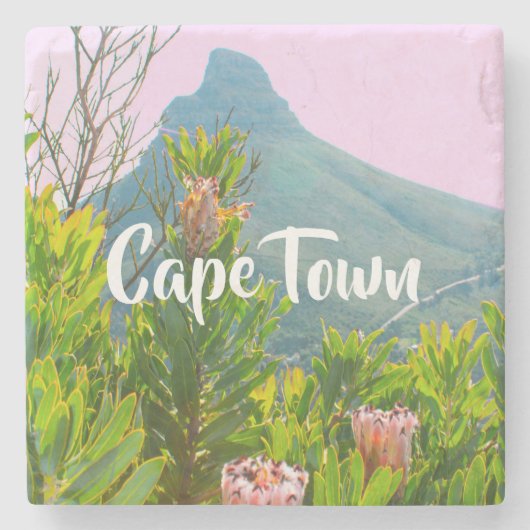 ケープタウン南アフリカプロテアライオンの頭自然 ストーンコースター (正面)