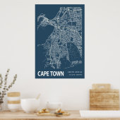 ケープタウン南アフリカ市地図ラインアート ポスター (キッチン)
