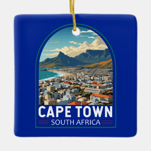ケープタウン南アフリカ旅行アートヴィンテージ セラミックオーナメント (正面)