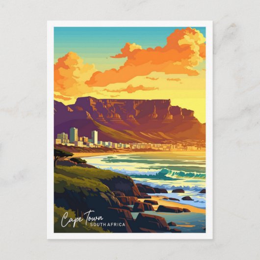 ケープタウン南アフリカ旅行ヴィンテージイラストレーション ポストカード (正面)
