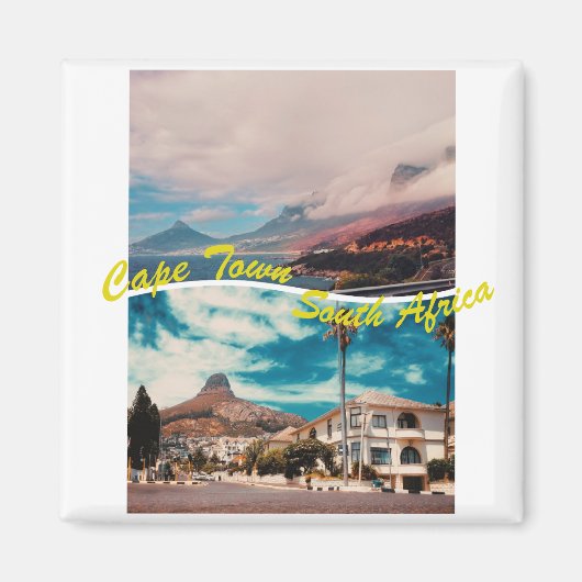 ケープタウン南アフリカ獅子頭コラージュ磁石 マグネット (正面)