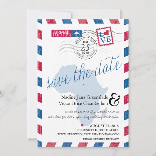 ケープタウン南アフリカ航空便 セーブザデート (正面)