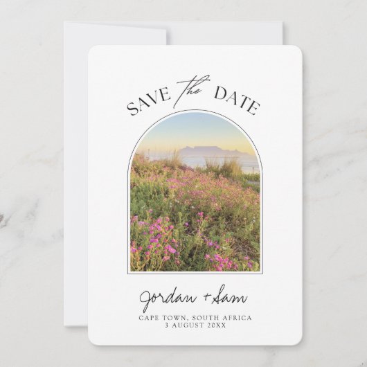 ケープタウン結婚のテーブルマウンテン日付を保存 招待状 (正面)