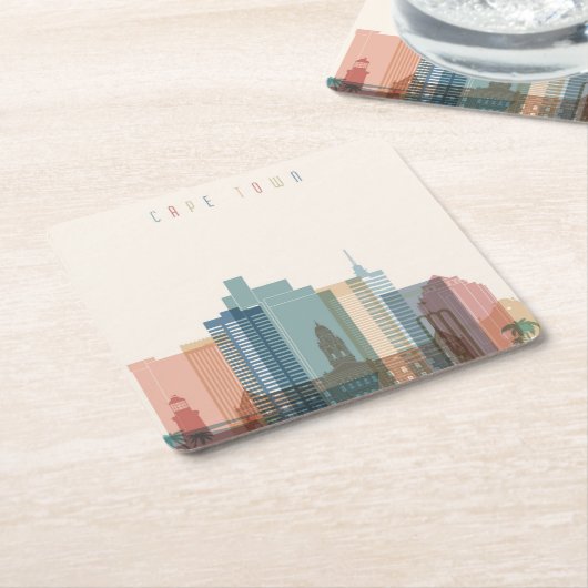 ケープタウン、アフリカ|都市スカイライン スクエアペーパーコースター (アングル)