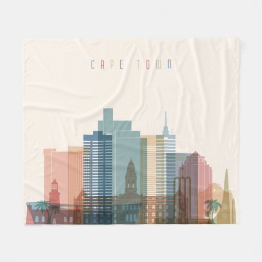 ケープタウン、アフリカ|都市スカイライン フリースブランケット (正面(横))