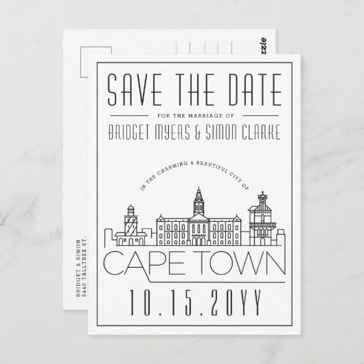 ケープタウン |スタイル設定されたスカイライン日付を保存 ポストカード (正面/裏面)