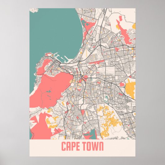 ケープタウン – 南アフリカチョークシティの地図 ポスター (正面)
