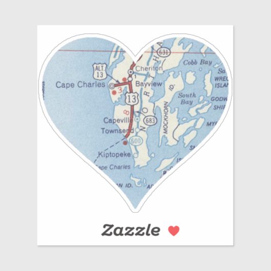 ケープチャールズヴィンテージの地図 シール (シート)