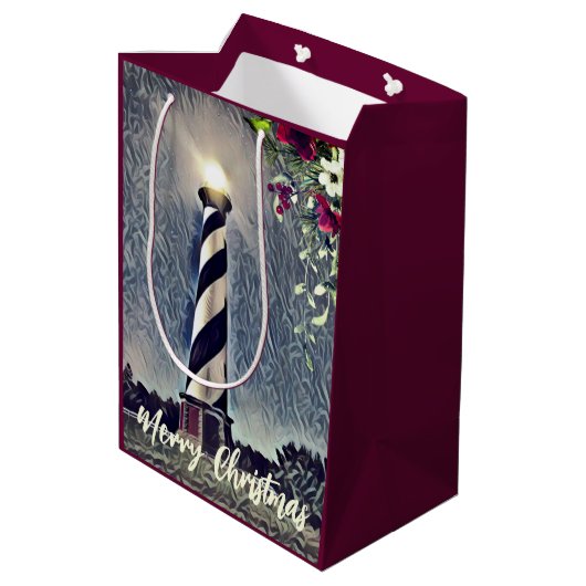 ケープハッタラスライトハウスアウターバンクスOBXクリスマス ミディアムペーパーバッグ (裏面アングル)