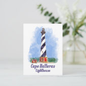 ケープハッタラスライトハウスウォーターカラーノースカロライナ ポストカード (スタンド正面)