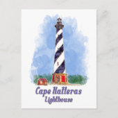 ケープハッタラスライトハウスウォーターカラーノースカロライナ ポストカード (正面)