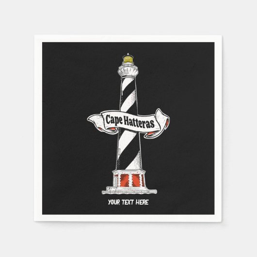 ケープハッタラスライトハウスブラック&ホワイト スタンダードカクテルナプキン (正面)