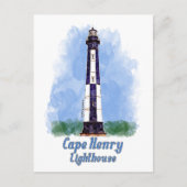 ケープヘンリーライトハウスウォーターカラー – バージニア ポストカード (正面)