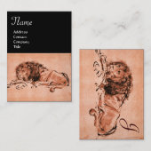 ケープライオンはモノグラムを下に横たわって、ピンクの黒 名刺 (正面/裏面)