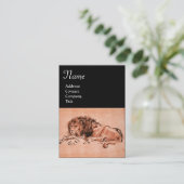 ケープライオンはモノグラムを下に横たわって、ピンクの黒 名刺 (スタンド正面)