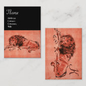 ケープライオンはモノグラム、赤、ピンクの黒の下に横たわる 名刺 (正面/裏面)