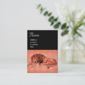 ケープライオンはモノグラム、赤、ピンクの黒の下に横たわる 名刺 (スタンド正面)