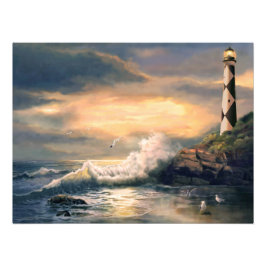 ケープルックアウトライトハウスノースカロライナatサンセット フォトプリント           