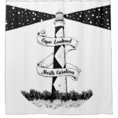 ケープルックアウトライトハウスブラックアンドホワイト シャワーカーテン (正面)