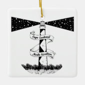 ケープルックアウトライトハウスブラックアンドホワイト セラミックオーナメント (正面)