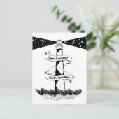 ケープルックアウトライトハウスブラックアンドホワイト ポストカード (スタンド正面)